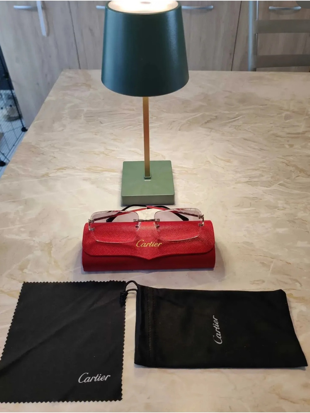 Cartier Red Eyewear Case with Black Cloth and Pouch